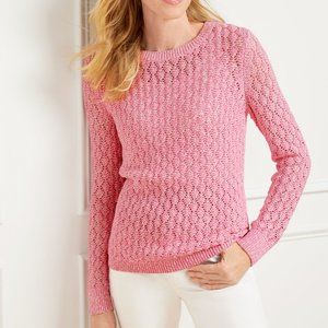 Talbots Pointelle Crewneck Sweater - Aurora Pink/White - M
